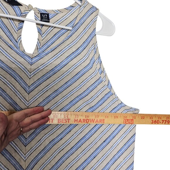 Lands End‎ Womens Striped Sleeveless Linen Dress Keyhole Back Pockets L Tall - Picture 8 of 11